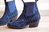 Shopping: velvet blue tapestry boots