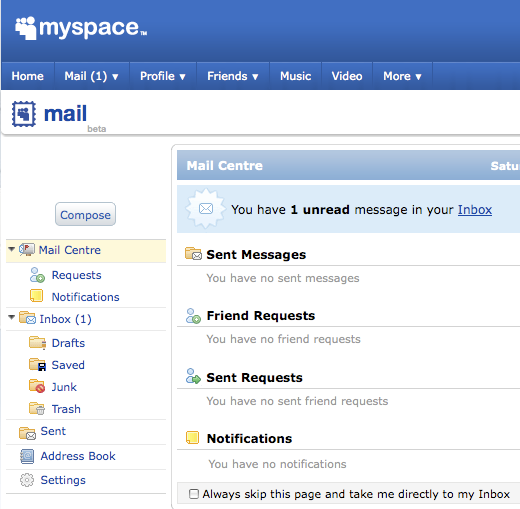 MySpace Email Inbox MySpace Email Inbox