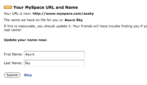 Confirm MySpace User Name Confirm MySpace User Name