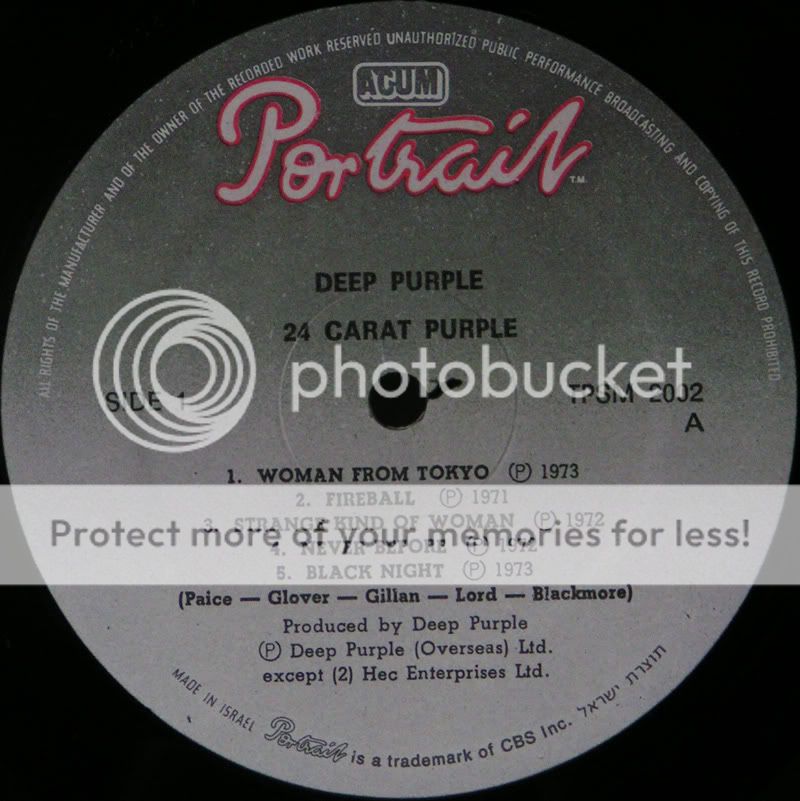 Deep Purple   24 Carat Purple LP Israeli Press Rare NM  